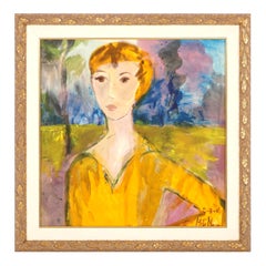 Peinture « The Golden Lady »  Modern Contemporary Art, peinture sur tissu de soie