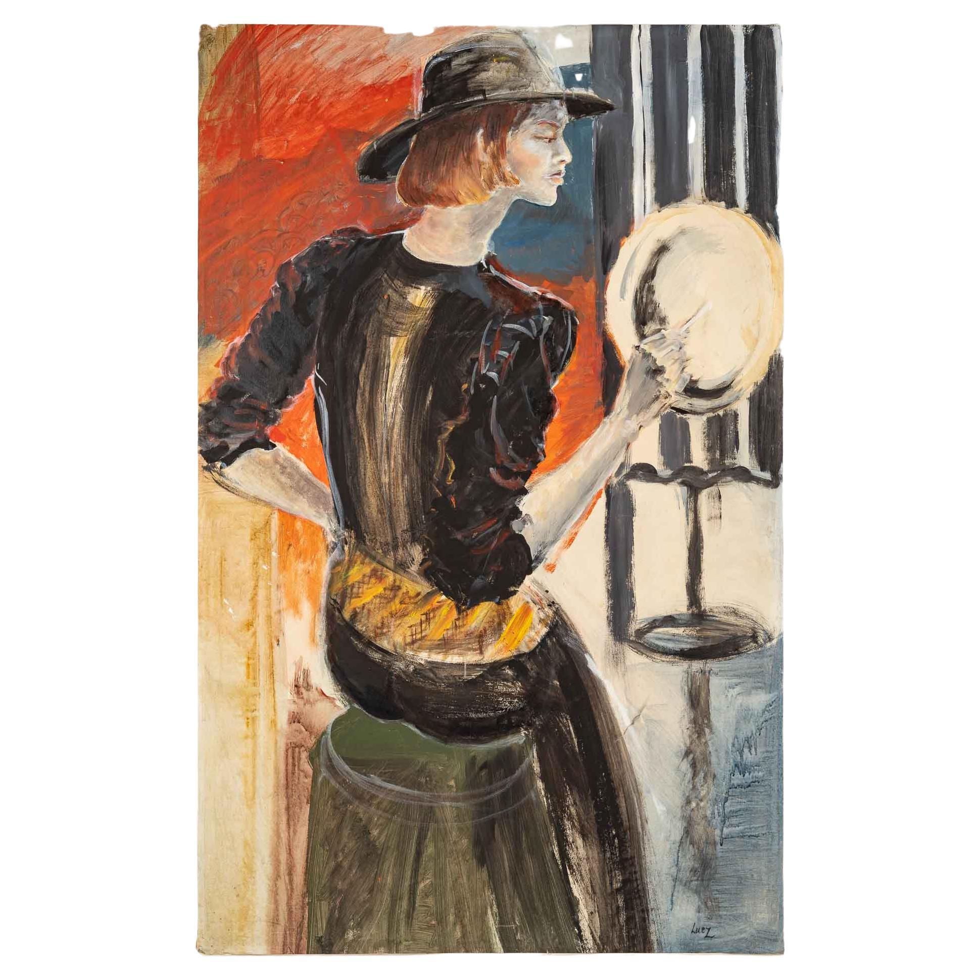 Peinture "La dame au chapeau", 20e siècle en vente