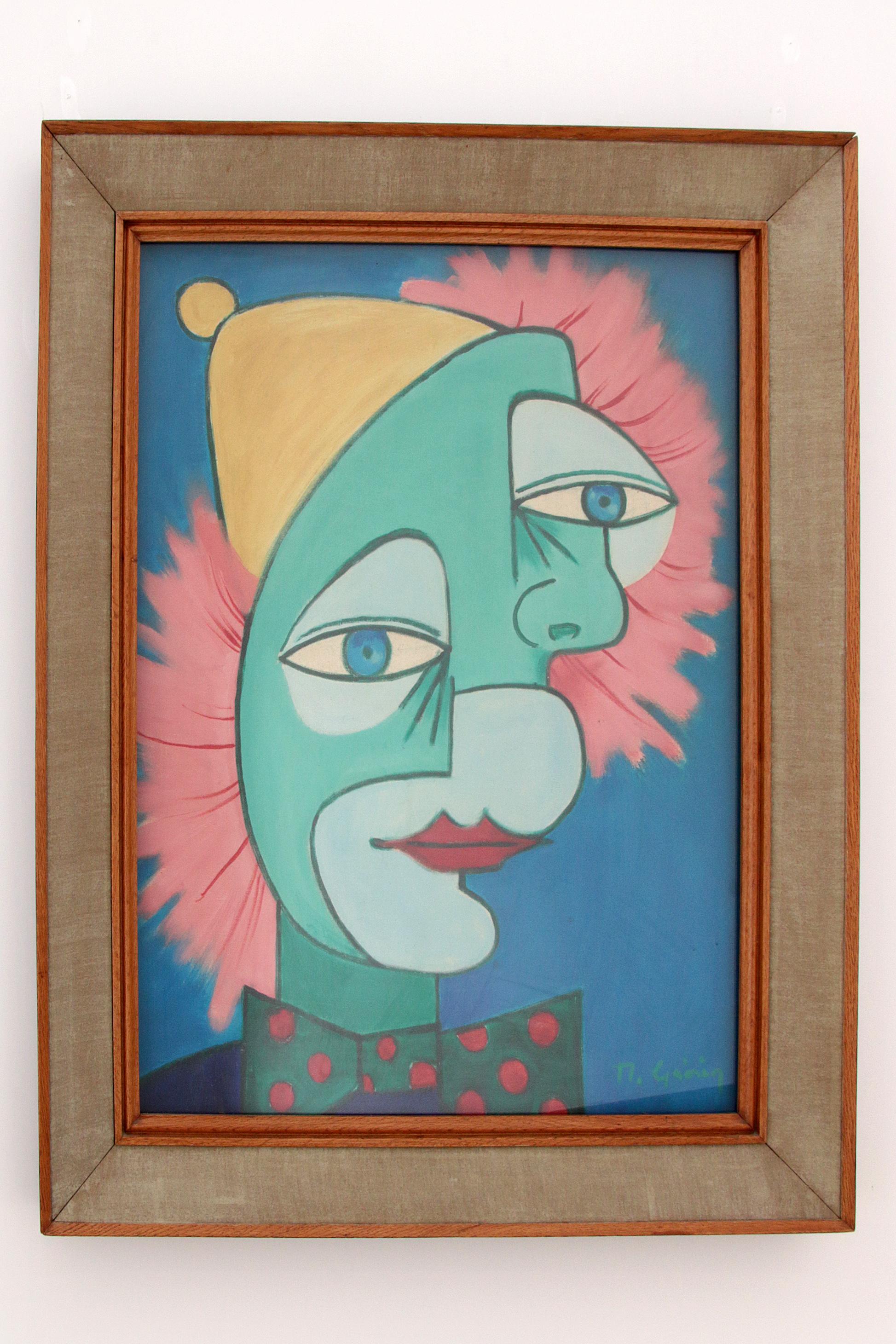 Mid-Century Modern Painting The Two Faces by Michel Guérin in the style of picasso For Sale