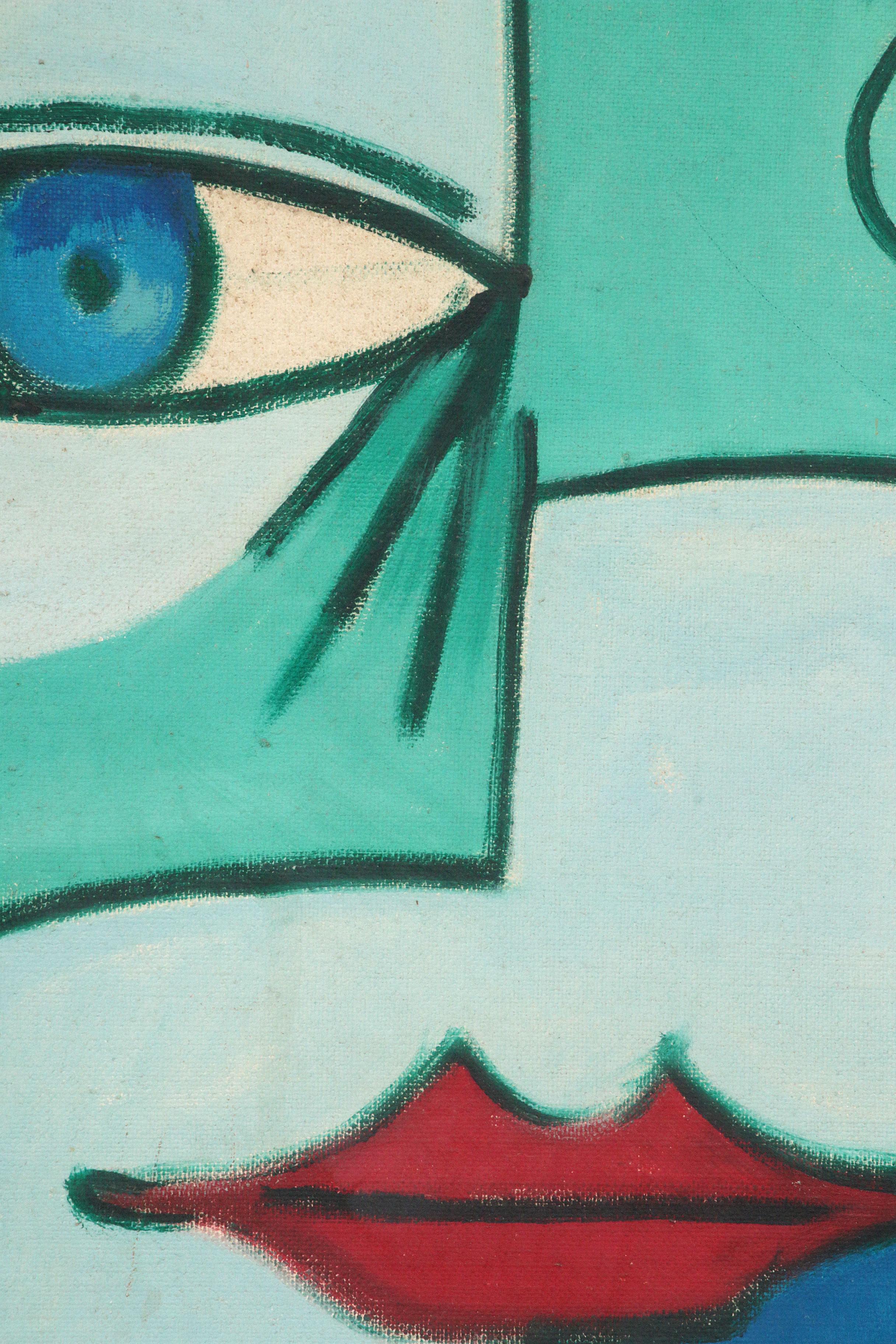 Mid-20th Century Painting The Two Faces by Michel Guérin in the style of picasso For Sale