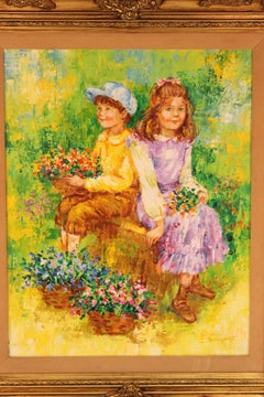 Painting Titled 'Children Holding Flowers in a Field' by Karin Schaefers