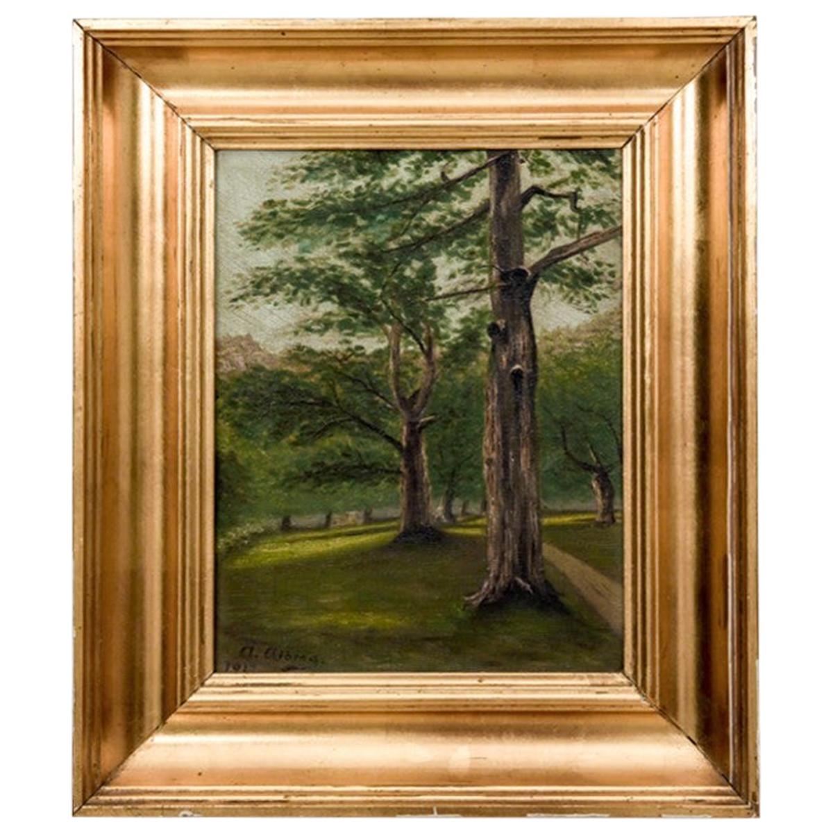 Painting "Trees by the Road", Northern Europe, Early 20th Century For Sale