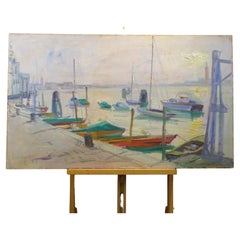 Painting "Velieri, Bacino San Marco, " Marco Novati, 1961