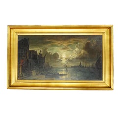 Peinture de Venise par Moonlight de K. Nufer, Munich, fin du 19ème siècle
