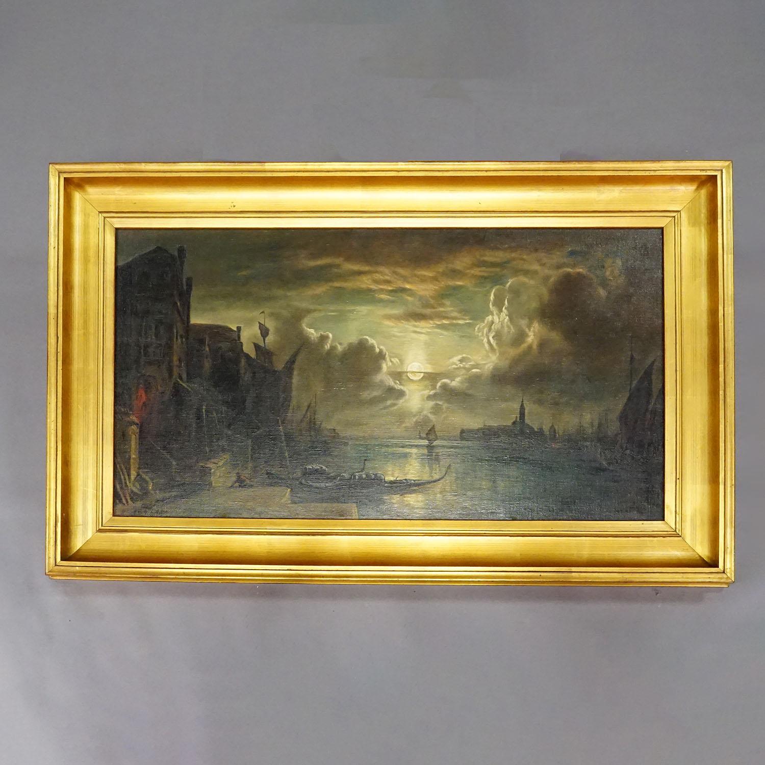 Victorian Painting “Venice by Moonlight” by K. Nufer, Munich Late 19th Century For Sale