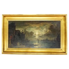 Pintura "Venecia a la luz de la luna" de K. Nufer, Múnich Finales del siglo XIX