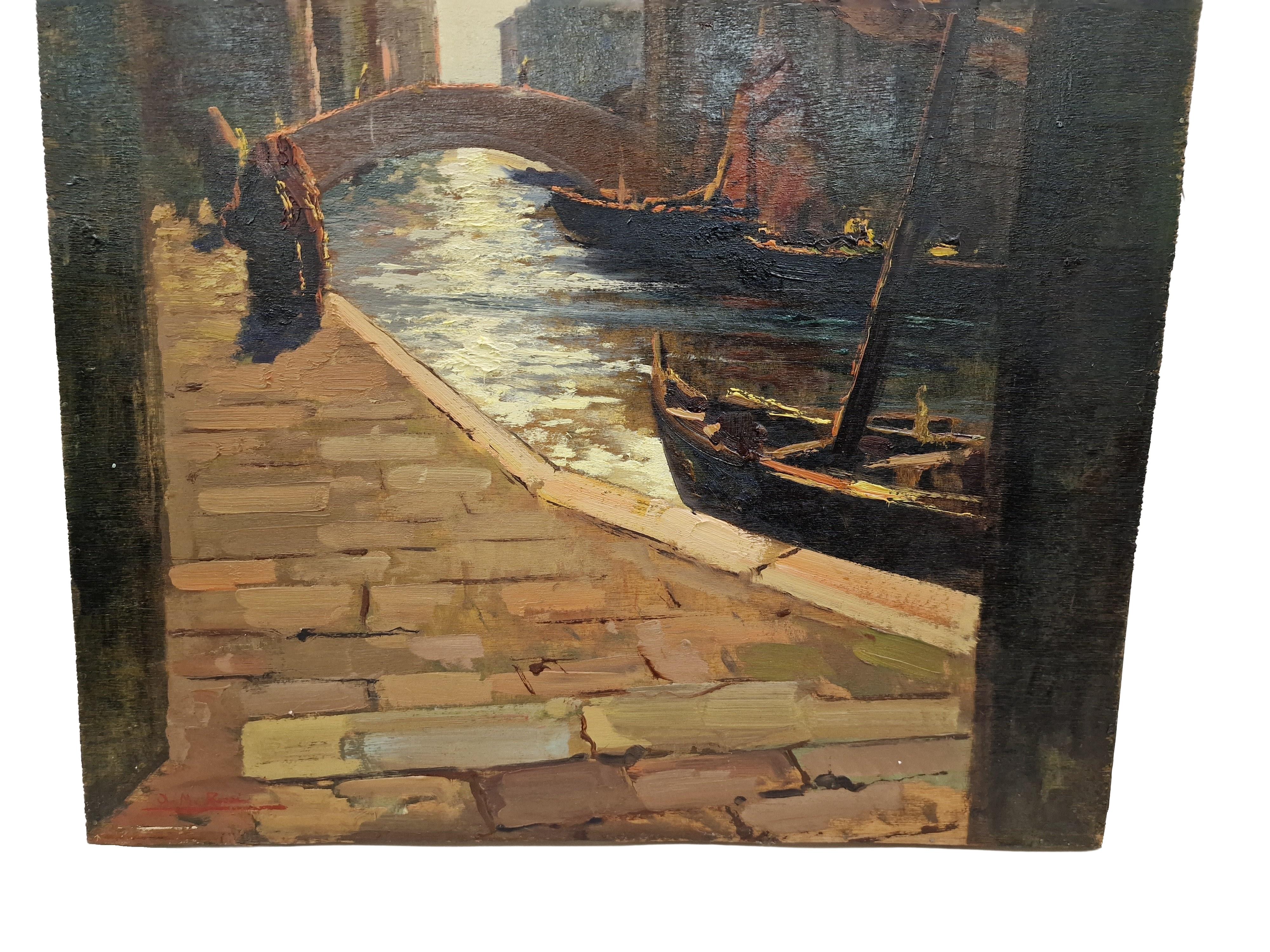Art Deco Painting, Venice, Serenissima, A.M. Rossi, Oil on Canvas, hand-painted, Italy For Sale