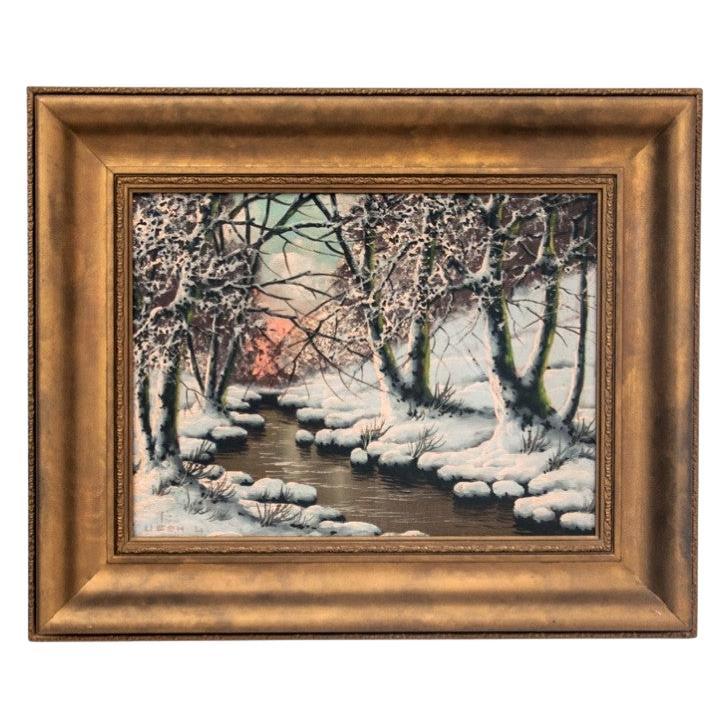 Painting "View of the stream in the forest in winter". For Sale