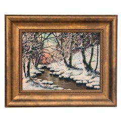 Painting "View of the stream in the forest in winter".