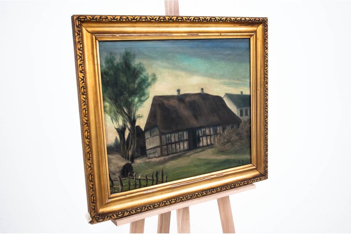 Milieu du XXe siècle Peinture « Village Cottage » ( cottage de ville) en vente