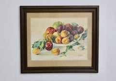 Peinture à l'aquarelle - Fruits dans un bol par Emil Fiala, Autriche, années 1930