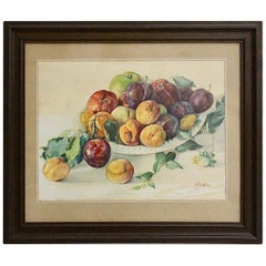 Painting Watercolor Fruits in a Bowl by Emil Fiala, Austria, 1930s