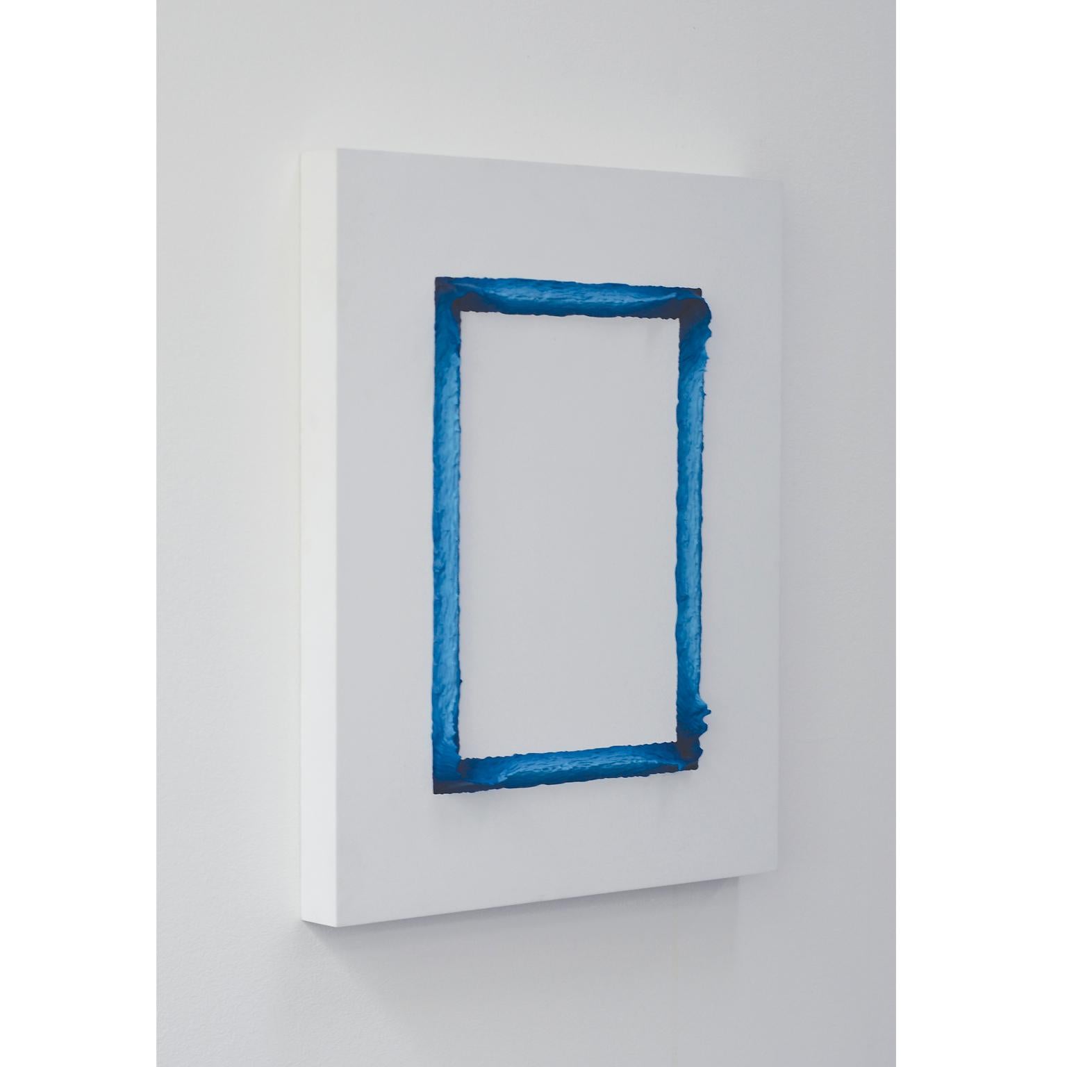 Modern Painting White and Prussian Blue Rectangle by Chris & Jody Vingoe For Sale