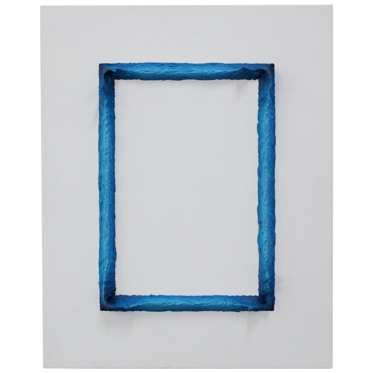 Painting White and Prussian Blue Rectangle by Chris & Jody Vingoe For Sale