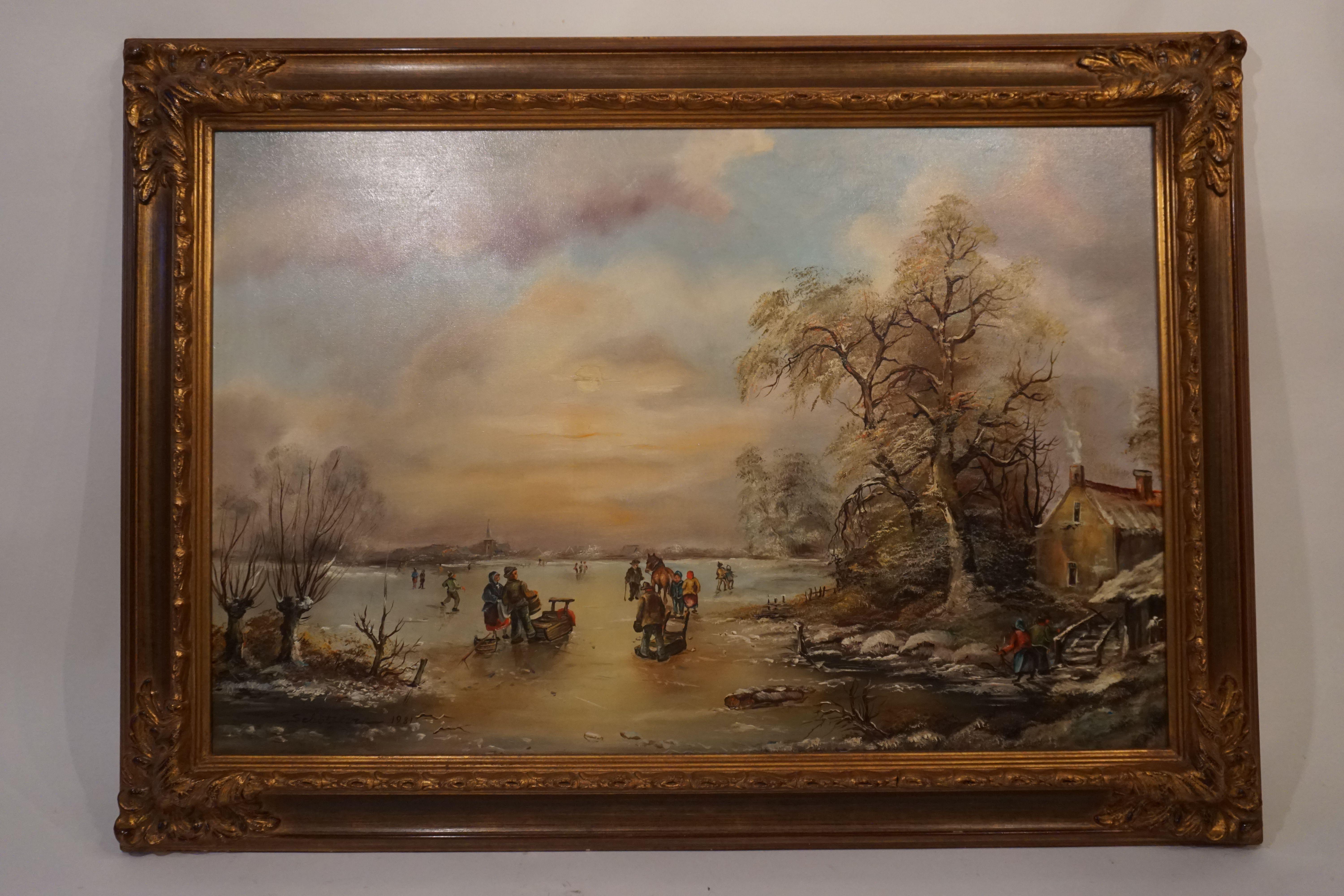 Painting winter landscape Prof. Katharina Schöttler, 1935
Painting oil on borrowed wall in precious wood frame framed in good condition.