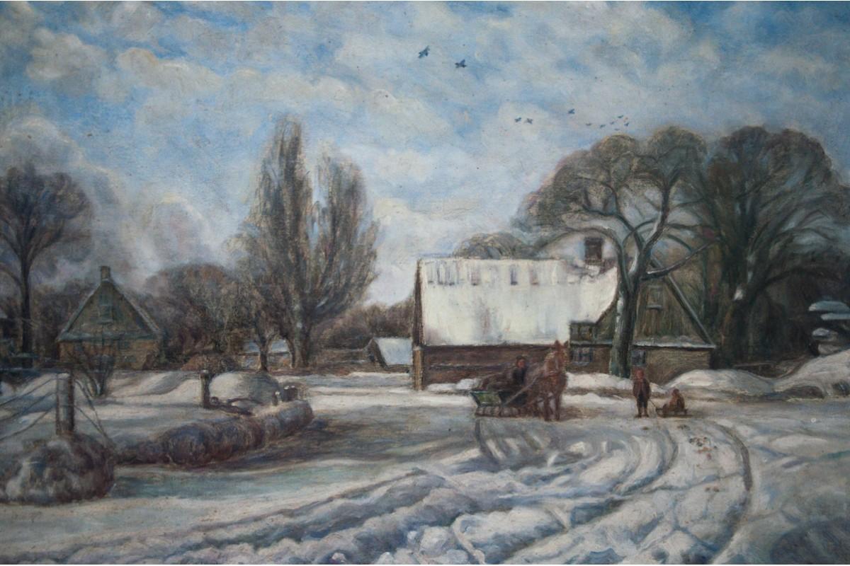 Autre Peinture - Paysage d'hiver, Scandinavie, années 1940. en vente