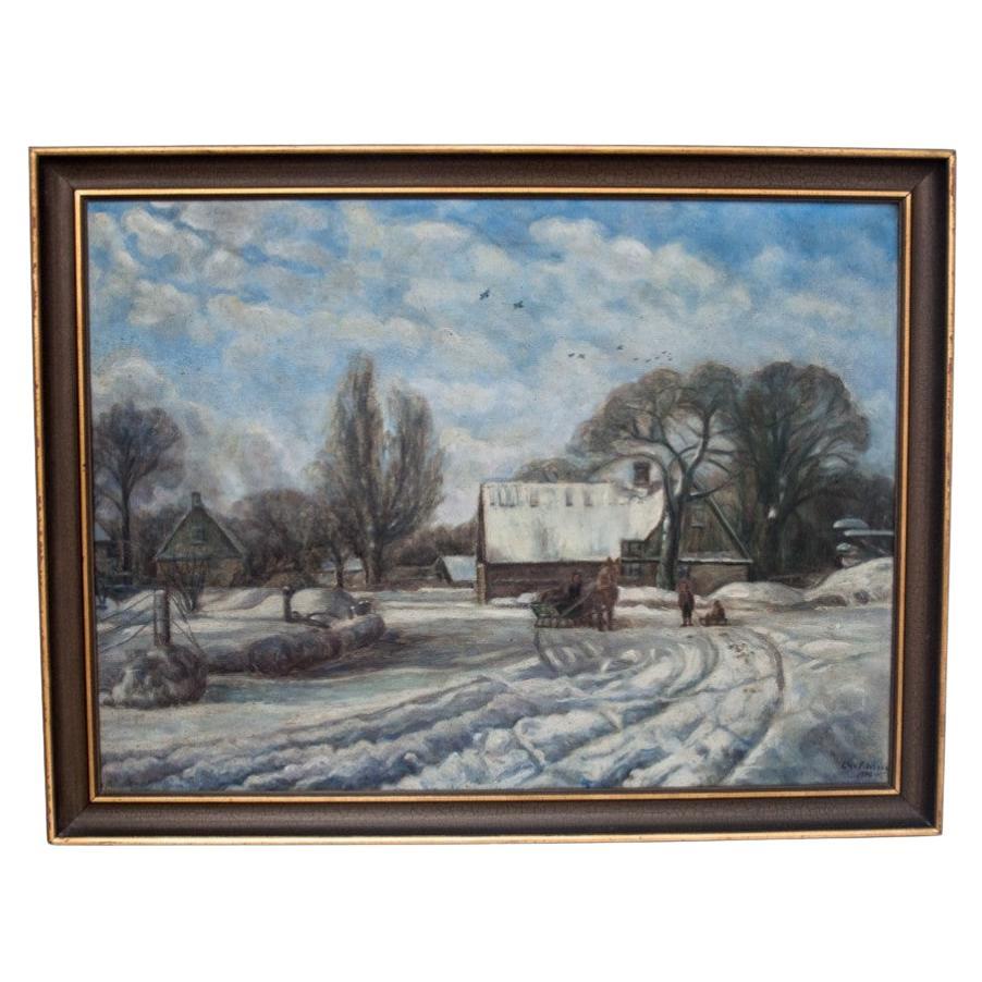 Painting "Winter landscape", Scandinavia, 1940s. For Sale