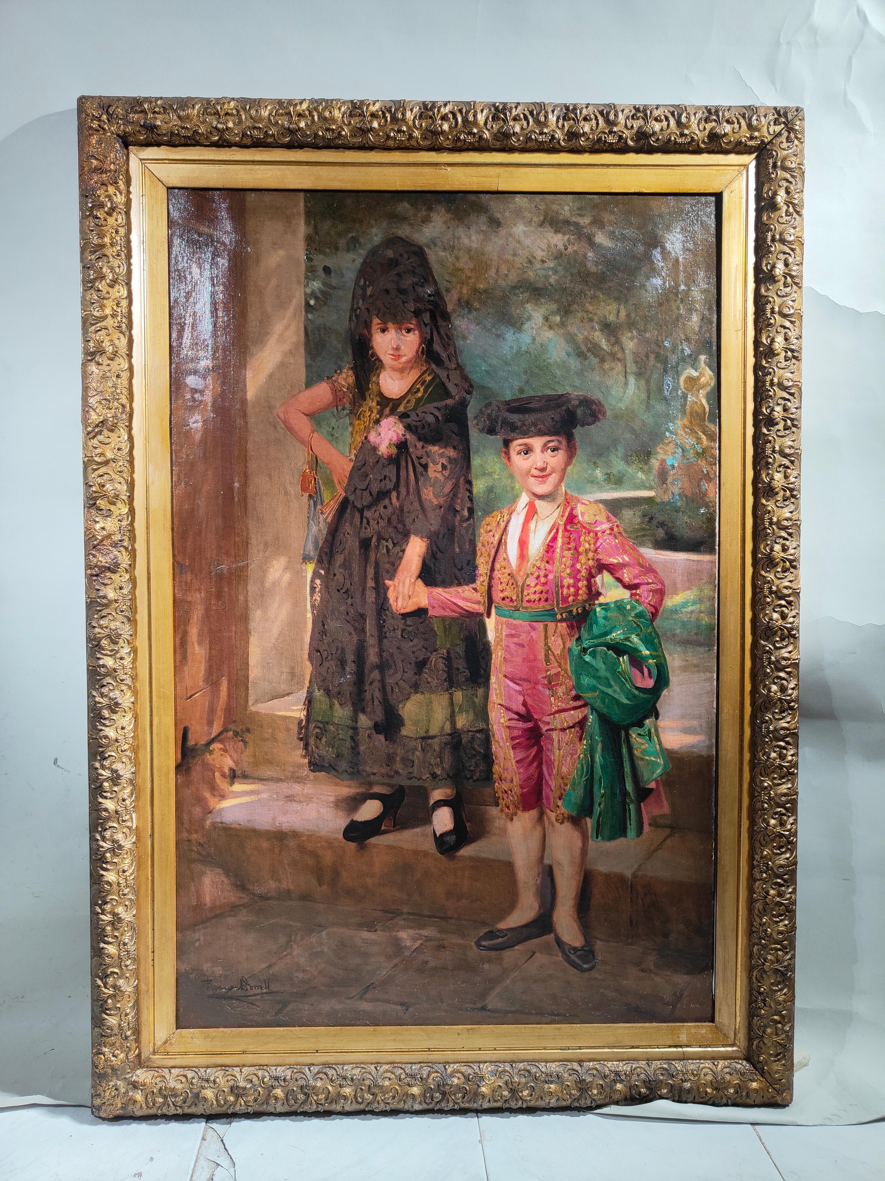 Wood  Painting with 19th Century Child Torero For Sale