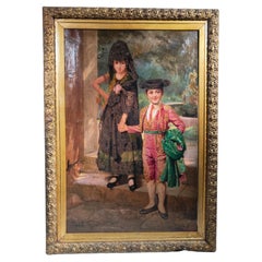 Antique  Painting with 19th Century Child Torero