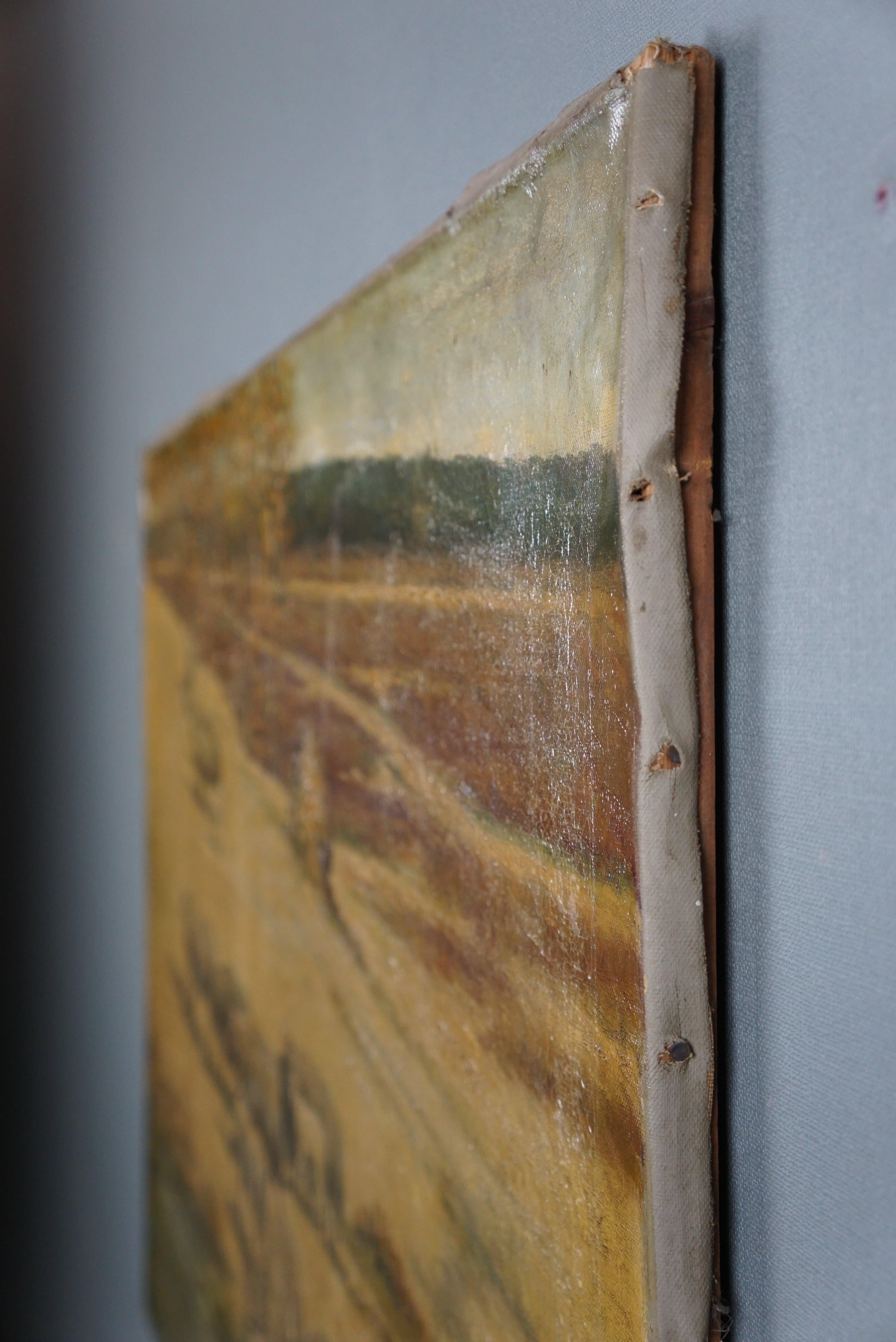 Hand-Painted Painting with an old Dutch heath landscape For Sale