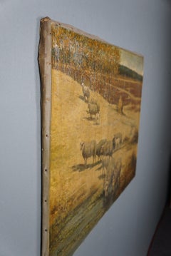 Painting with an old Dutch heath landscape