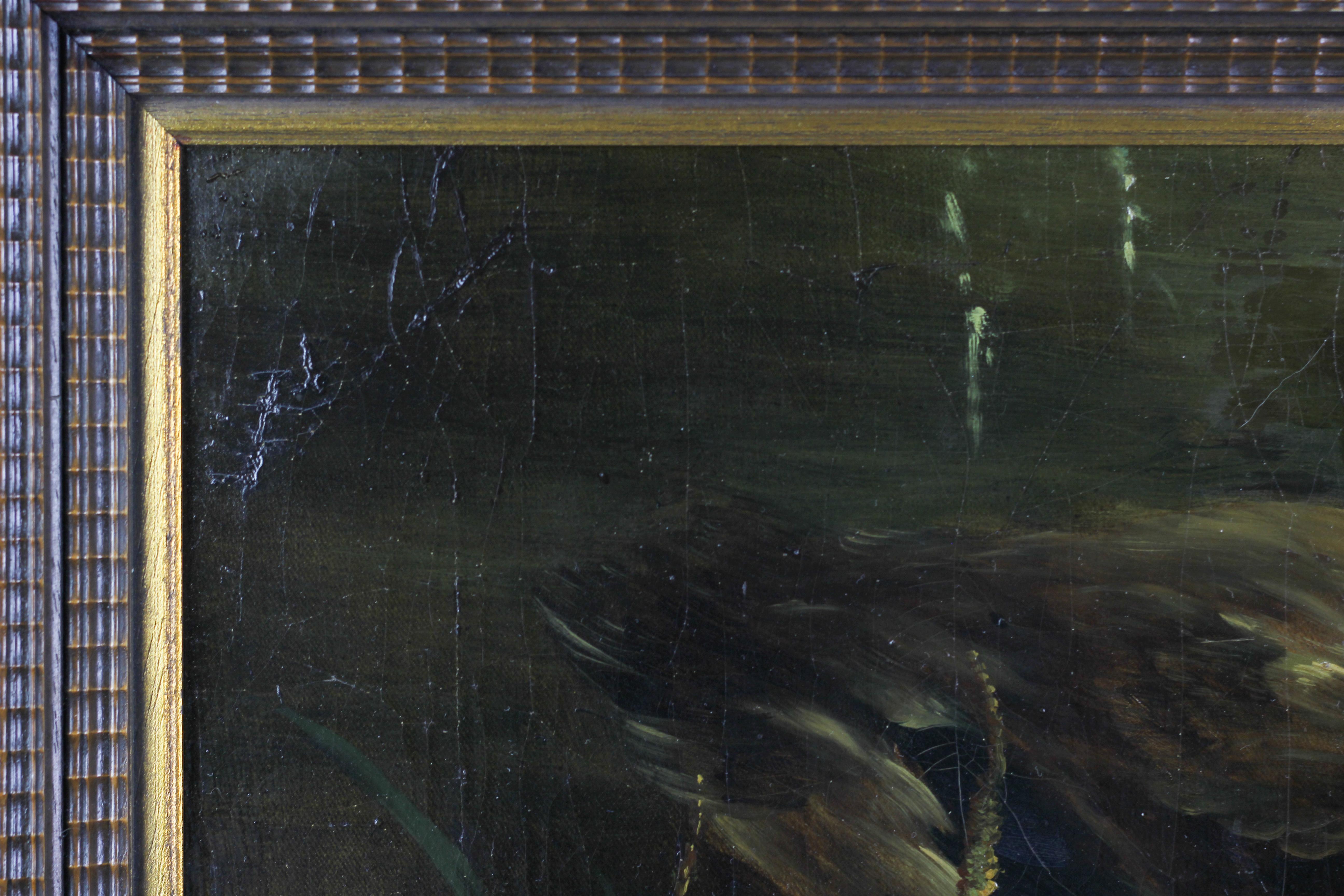 Peinture représentant un canard et des plantes, huile sur contreplaqué en vente 4