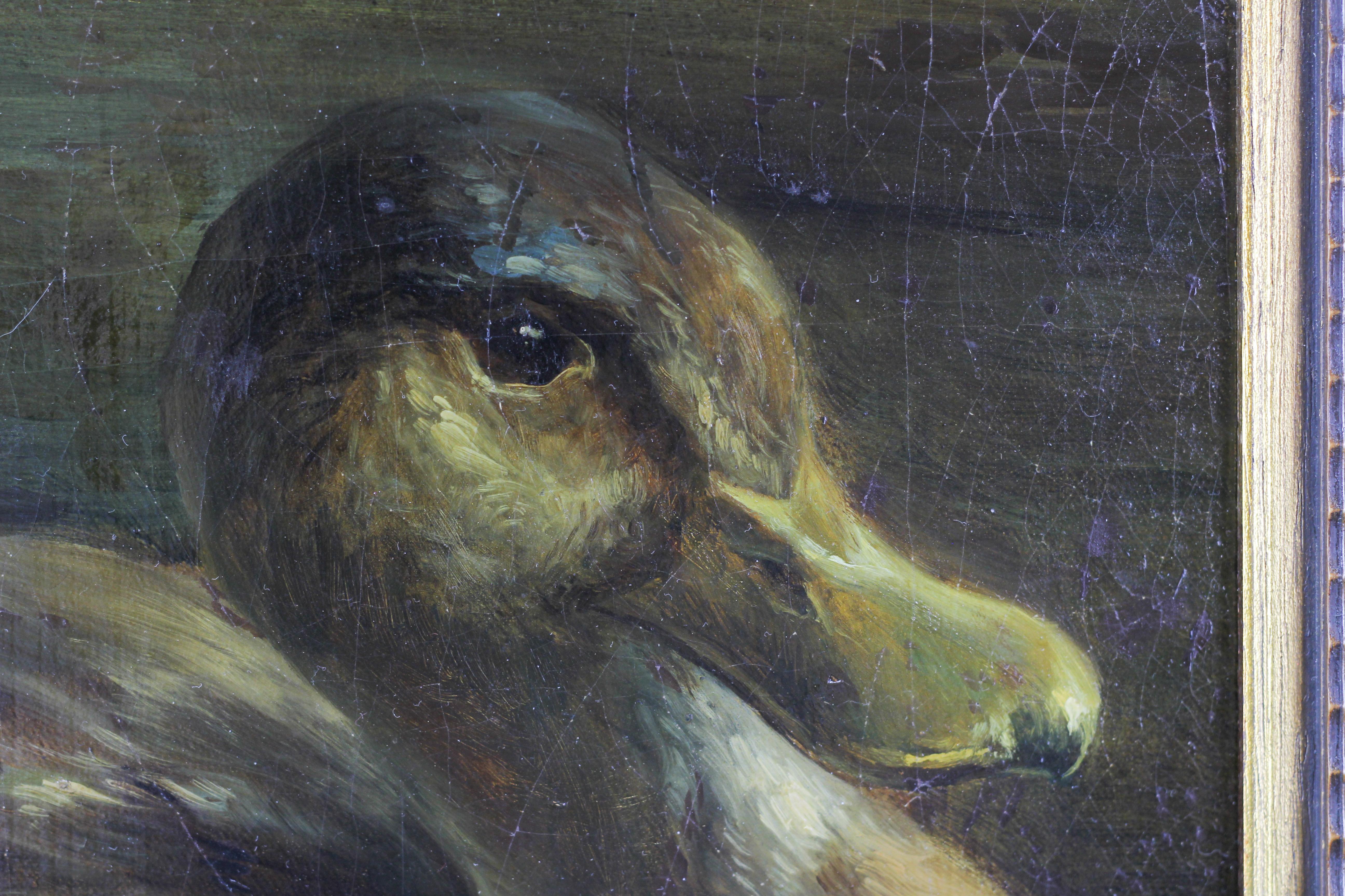 Peinture représentant un canard et des plantes, huile sur contreplaqué en vente 7