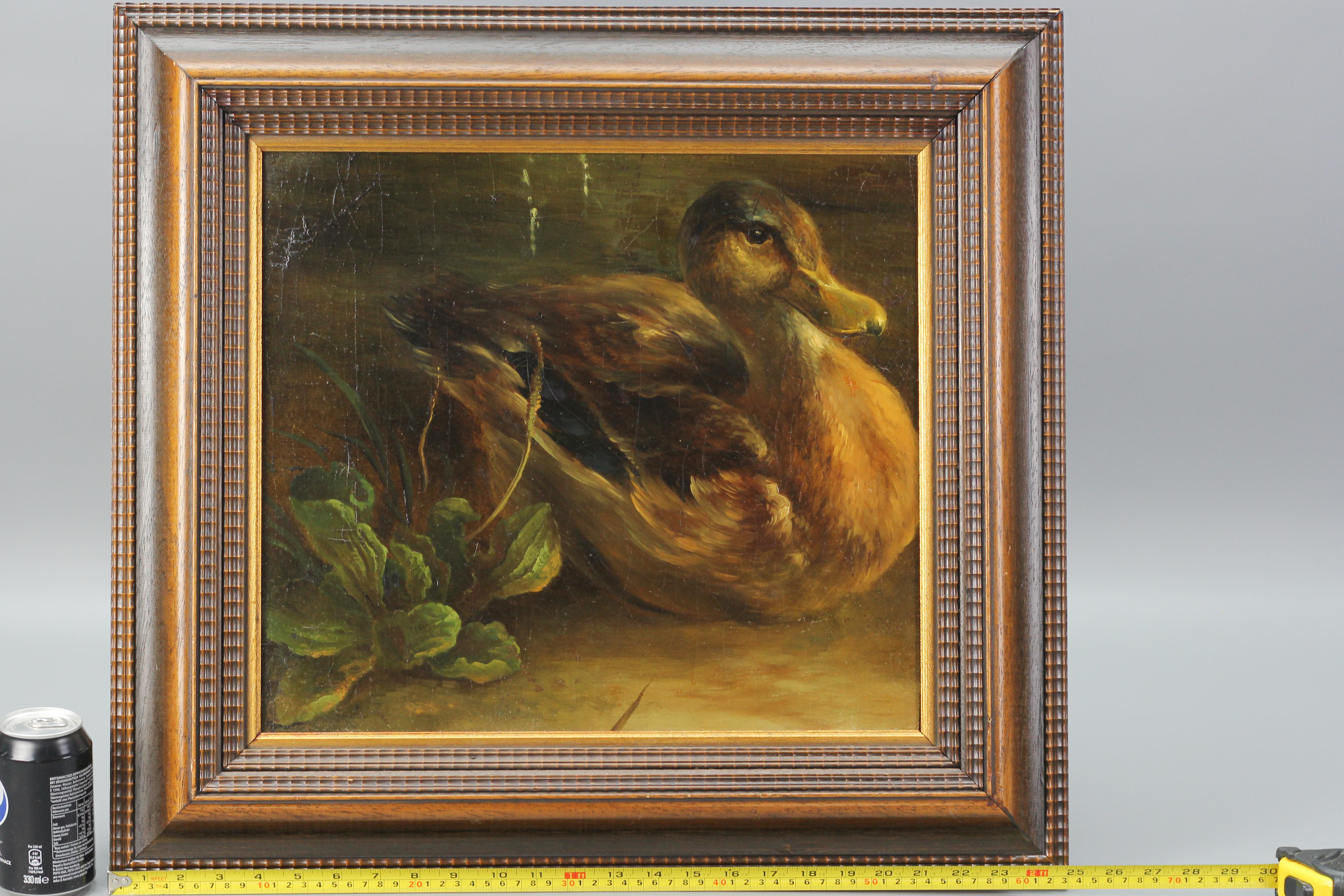 Painting with Duck and Plants, Oil on Plywood For Sale 13
