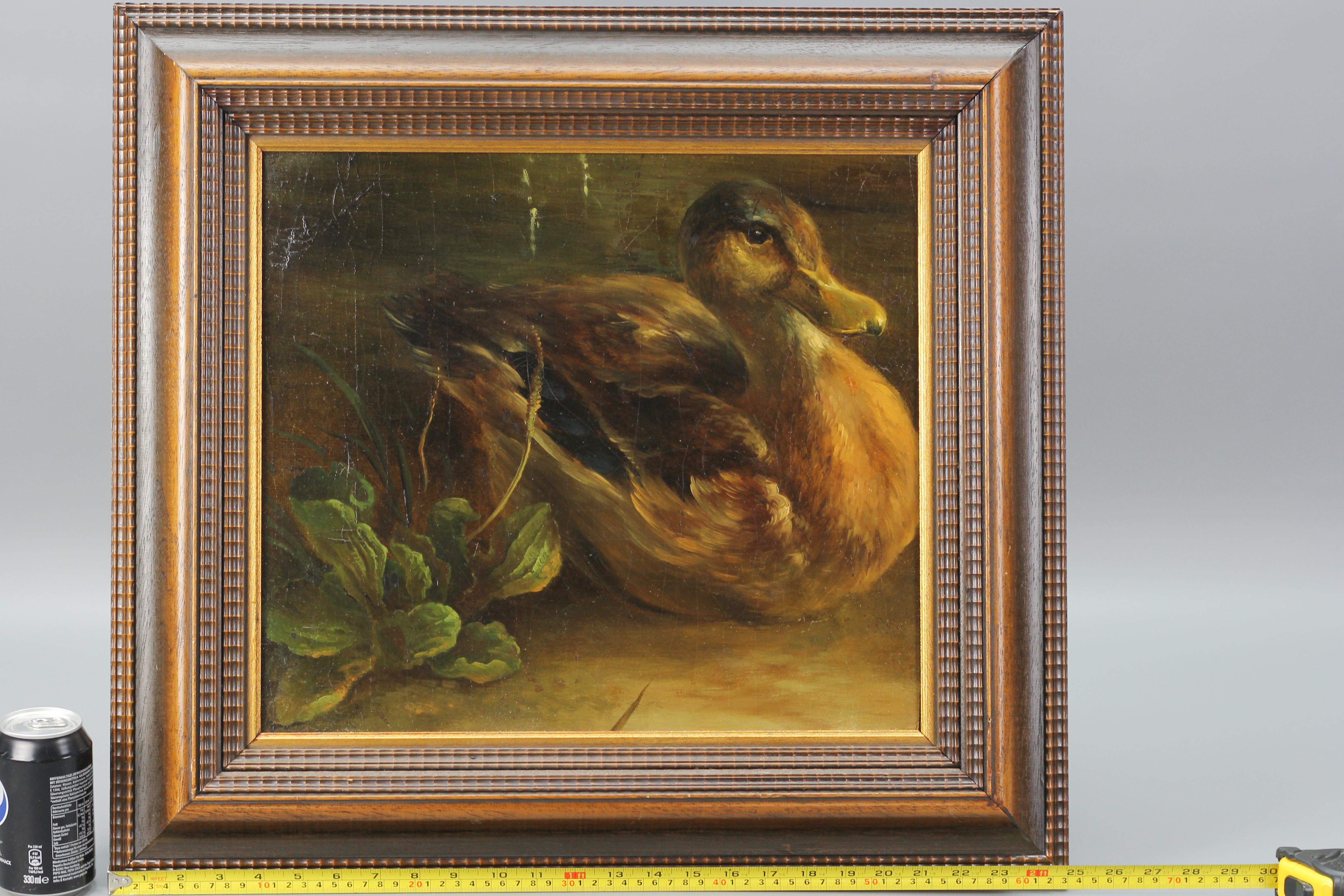 Pintura con pato y plantas, óleo sobre contrachapado en venta 13