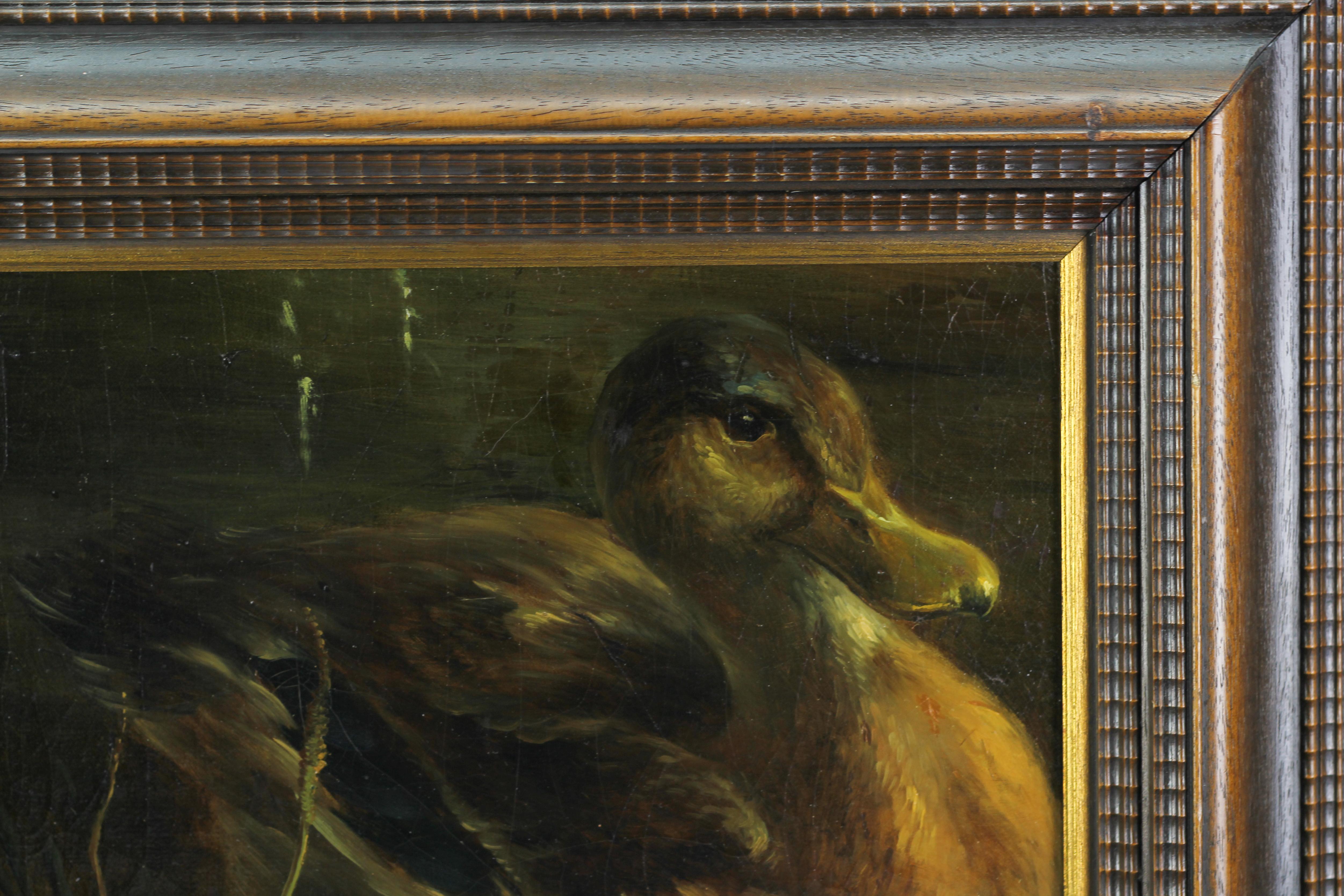Baroque Peinture représentant un canard et des plantes, huile sur contreplaqué en vente
