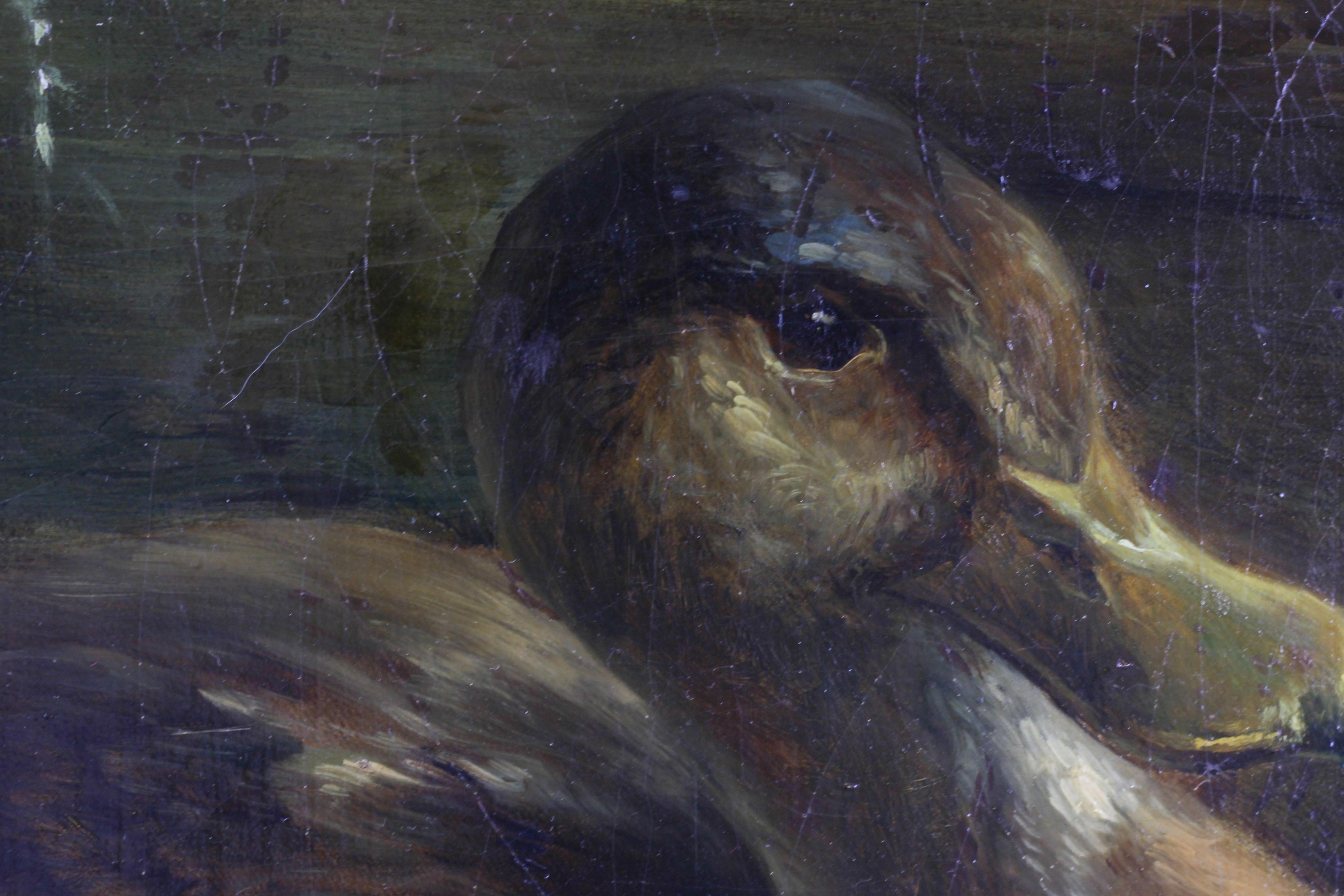 Peinture représentant un canard et des plantes, huile sur contreplaqué Bon état - En vente à Barntrup, DE