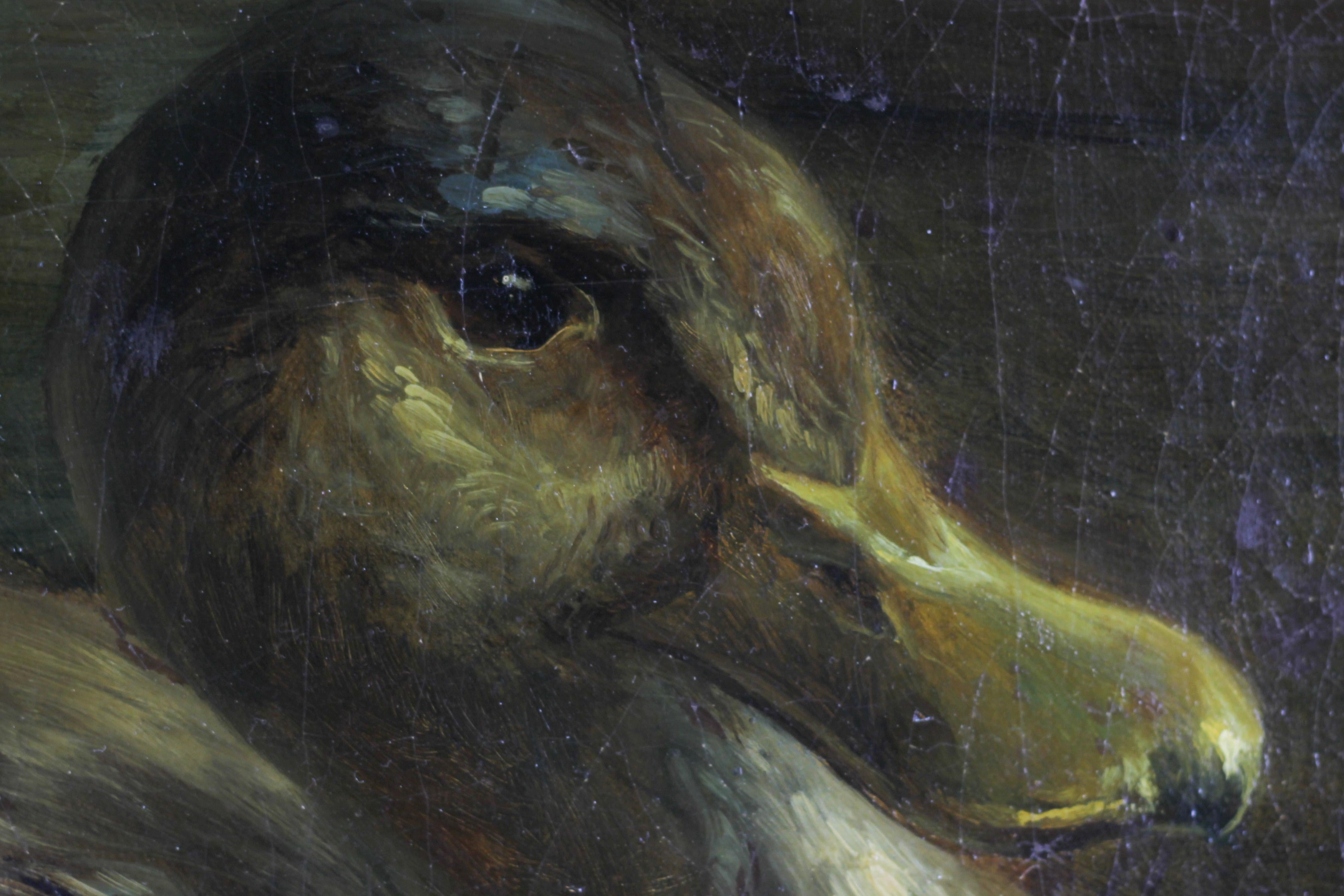Milieu du XXe siècle Peinture représentant un canard et des plantes, huile sur contreplaqué en vente