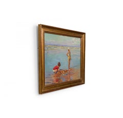 Peinture de style victorien représentant des personnages dans une mare résiduelle, fin du XXe siècle