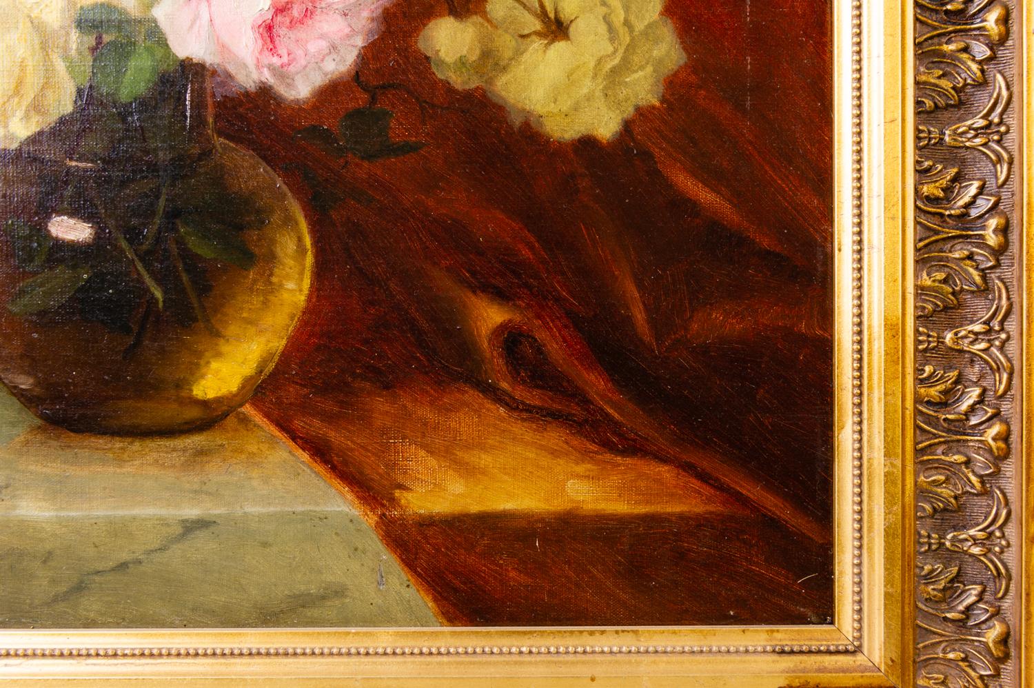 Oiled Painting with Roses in the Vase For Sale