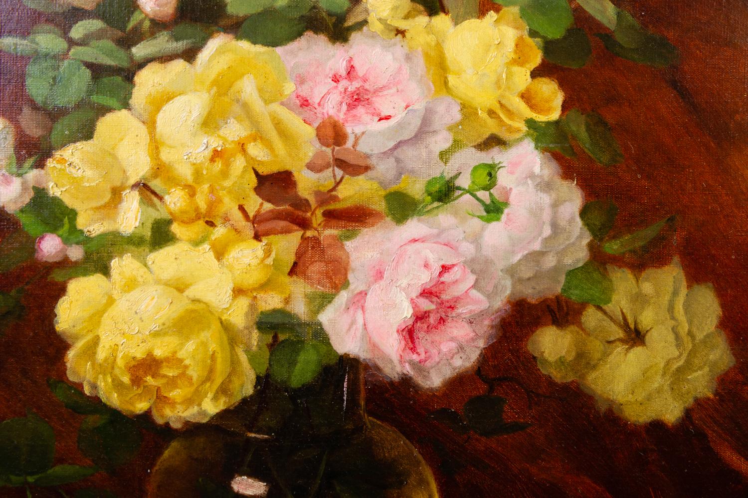 Painting with Roses in the Vase In Good Condition For Sale In Alessandria, Piemonte