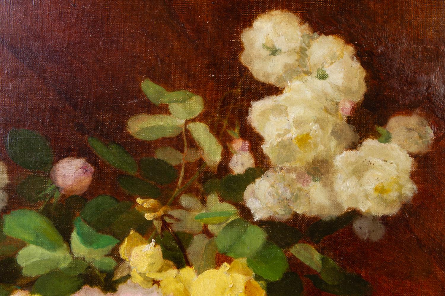 20th Century Painting with Roses in a Crystal Vase For Sale