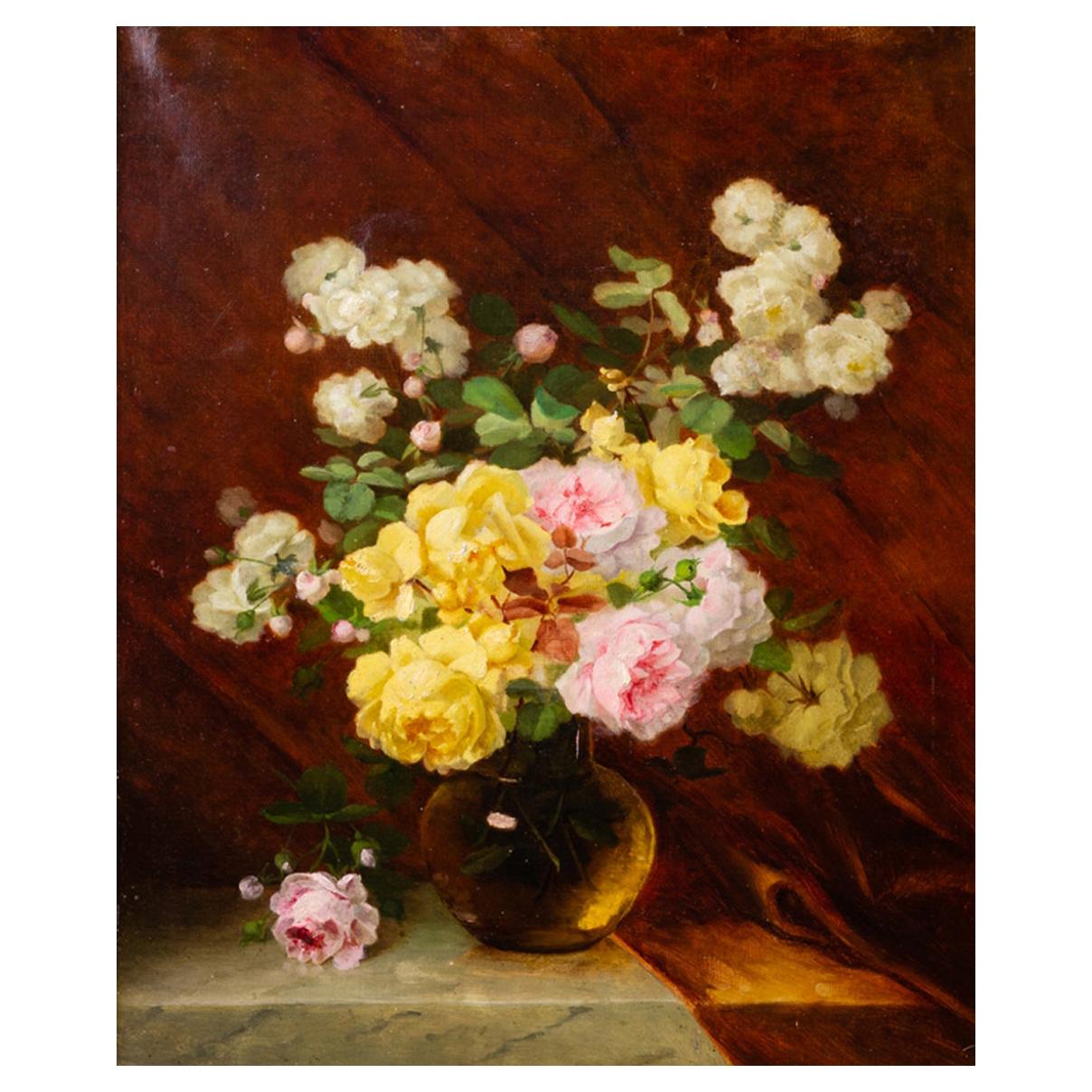 Painting with Roses in the Vase For Sale