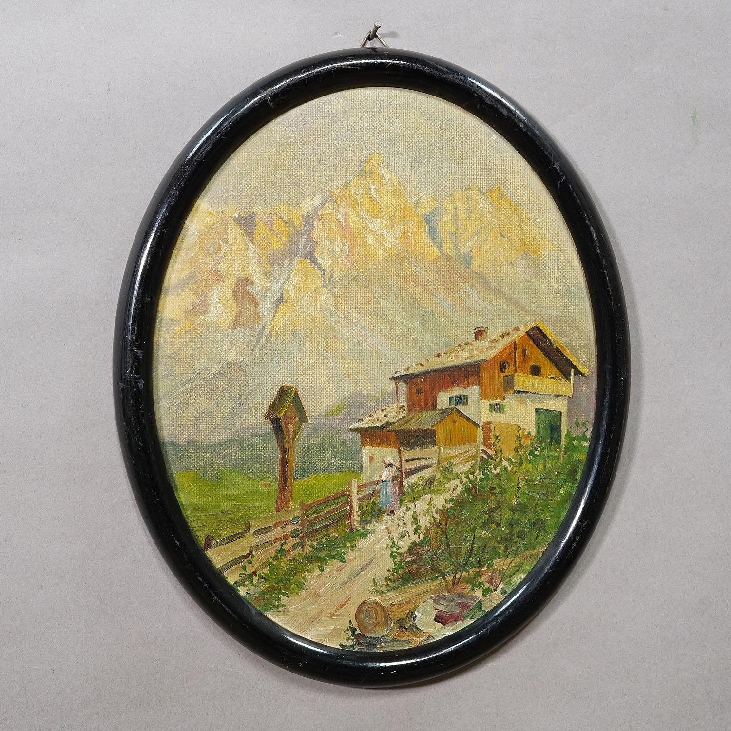 Gemälde mit sommerlicher Hochgebirgslandschaft ca. 1900s (Land) im Angebot