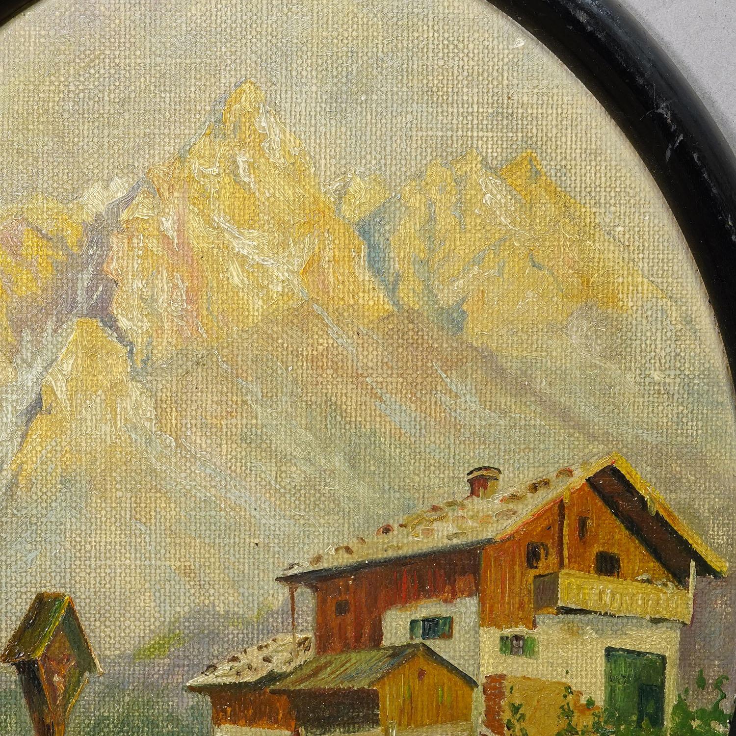 Gemälde mit sommerlicher Hochgebirgslandschaft ca. 1900s im Zustand „Gut“ im Angebot in Berghuelen, DE