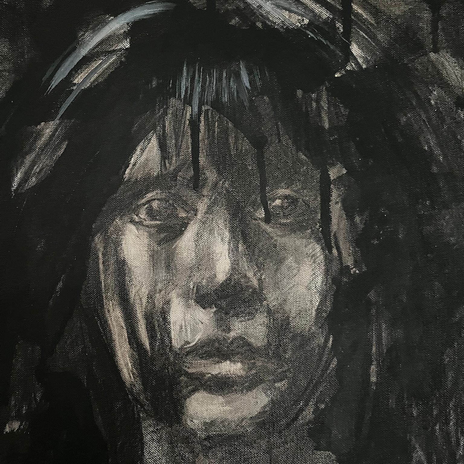 Dutch Painting Woman in Charcoal and Ink on Canvas For Sale