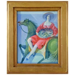 Painting Woman on Horseback with Basket of Fish Vincenzo Calli  1987