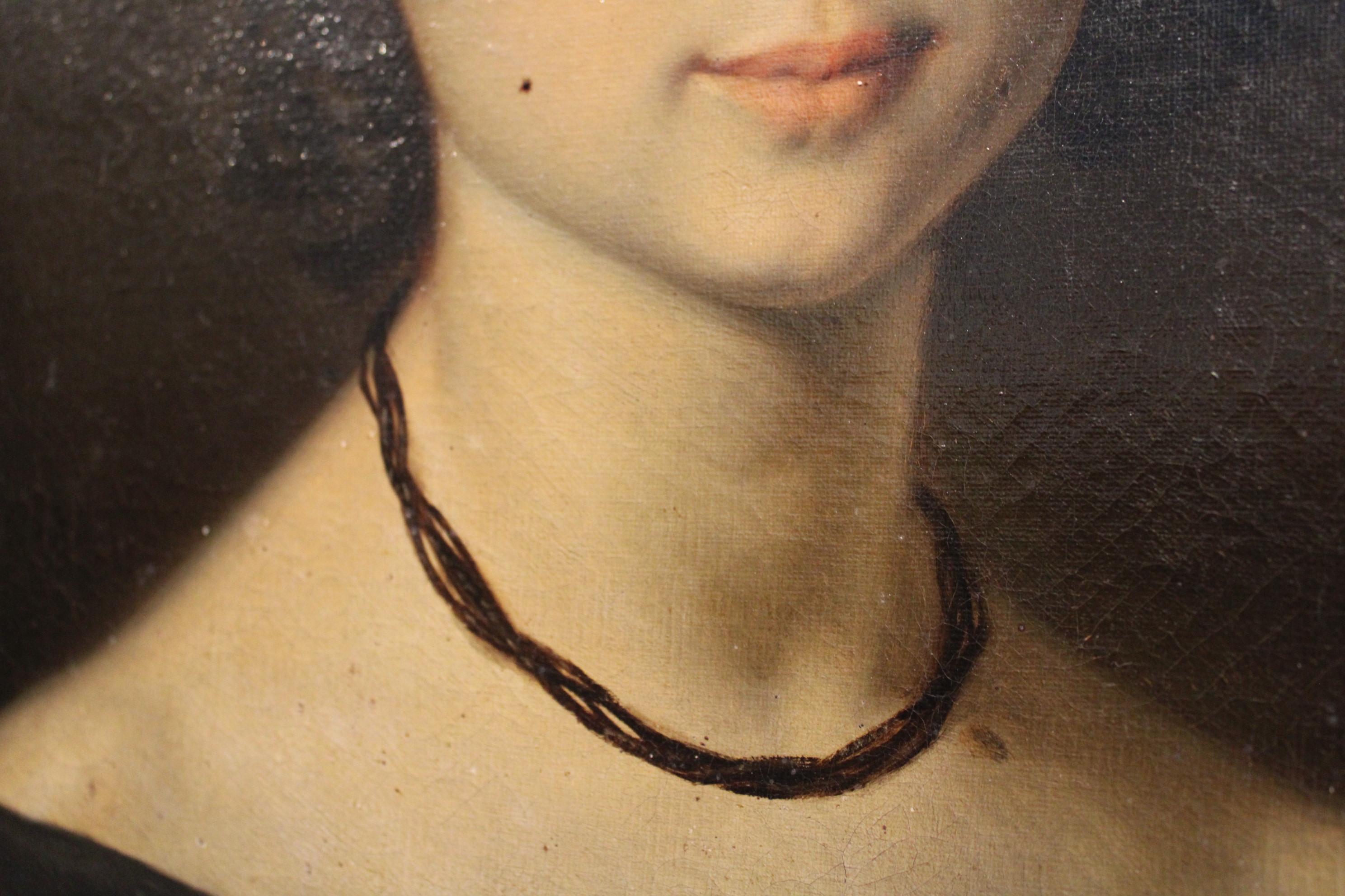 Painting woman portrait, 19th century For Sale 5