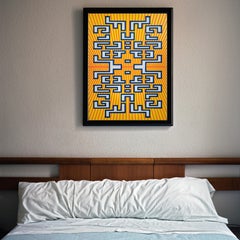 Painting Yellow Contemporary Geometric Futuristic Acrylic Spray on Wood A-11