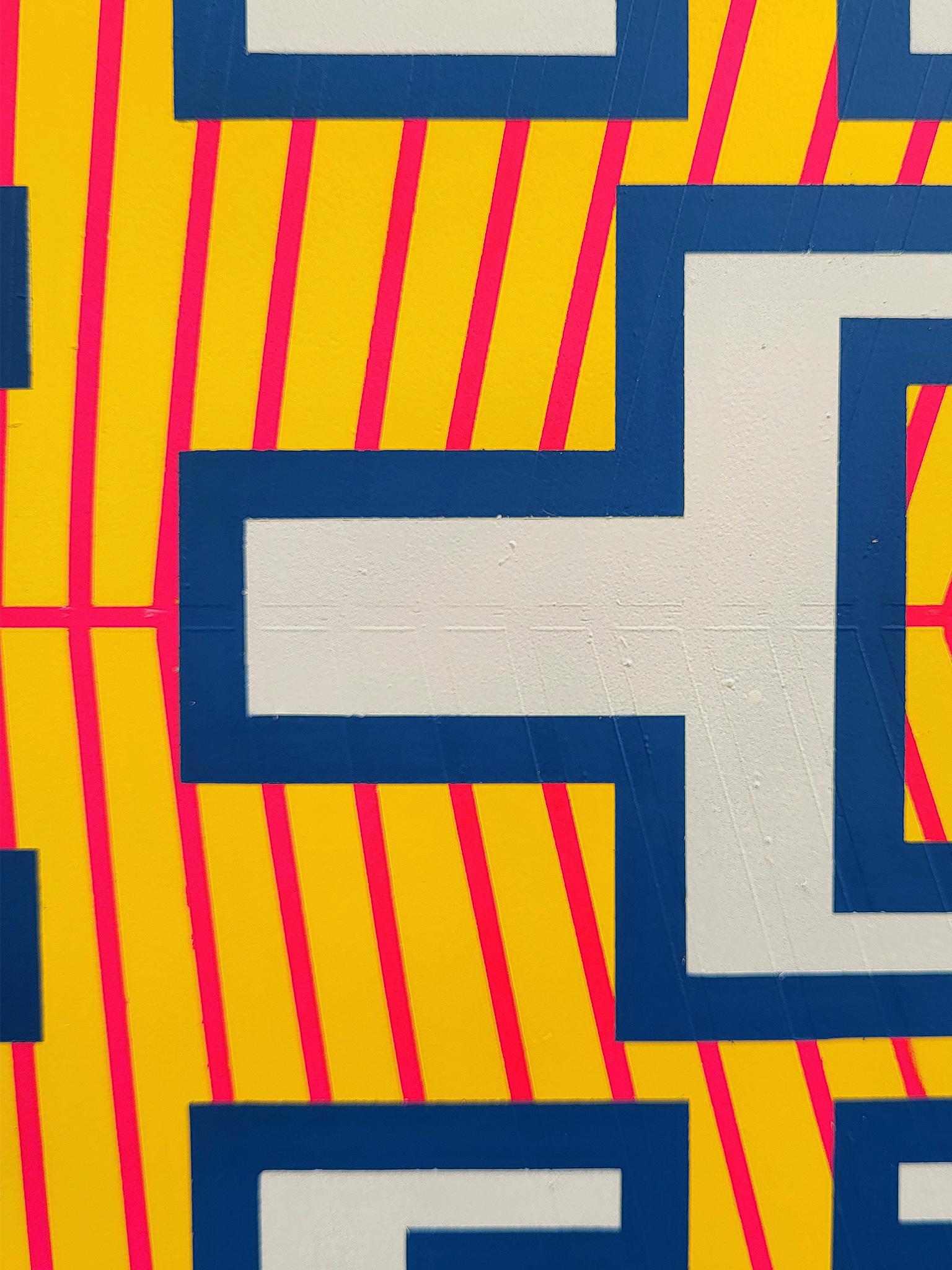 Gelbes zeitgenössisches, geometrisches, futuristisches Gemälde mit Acrylsprühung auf Holz A-11 im Zustand „Neu“ im Angebot in Seville, ES
