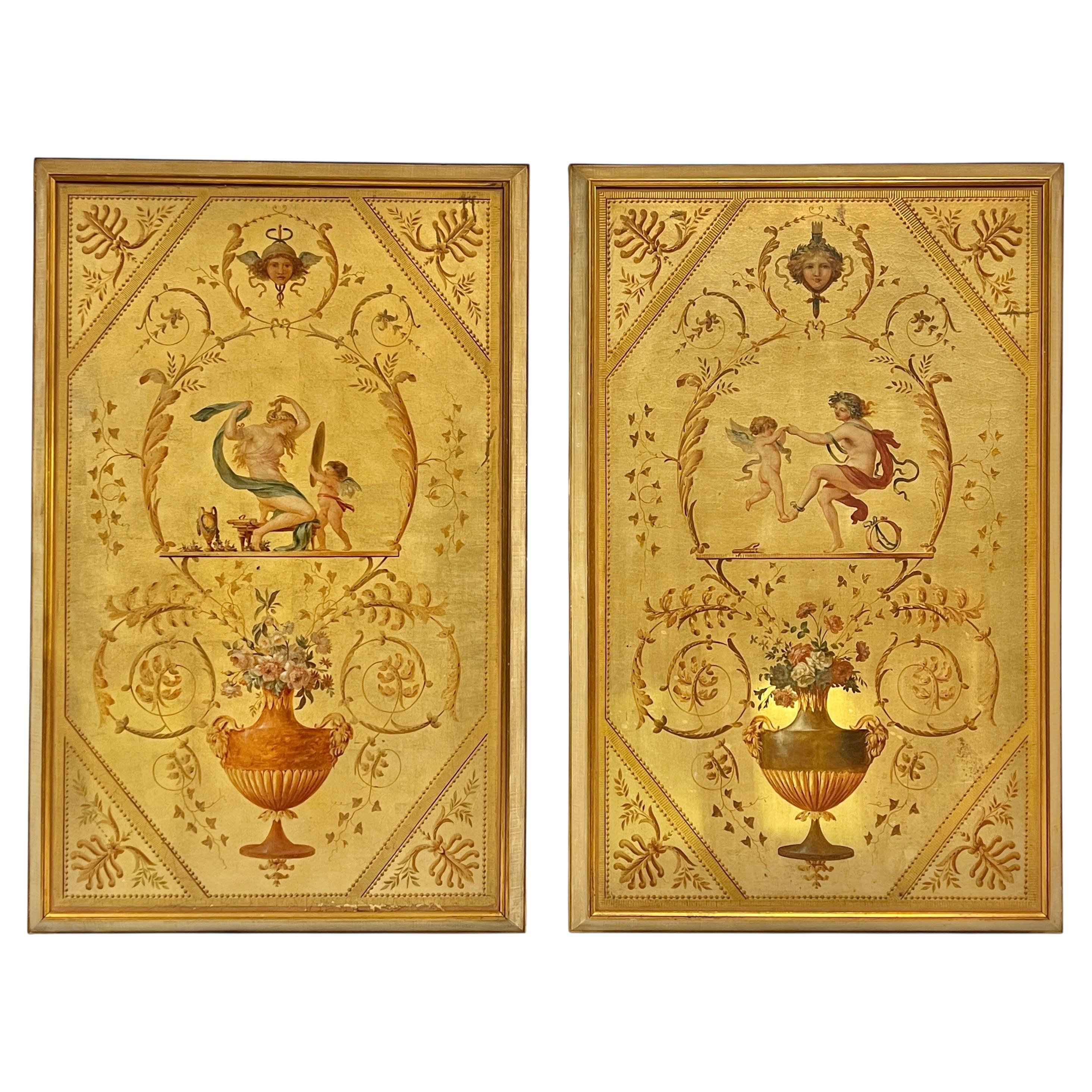 Paintings After Louis XVI Wall Panels in Marie Antoinette Boudoir For Sale