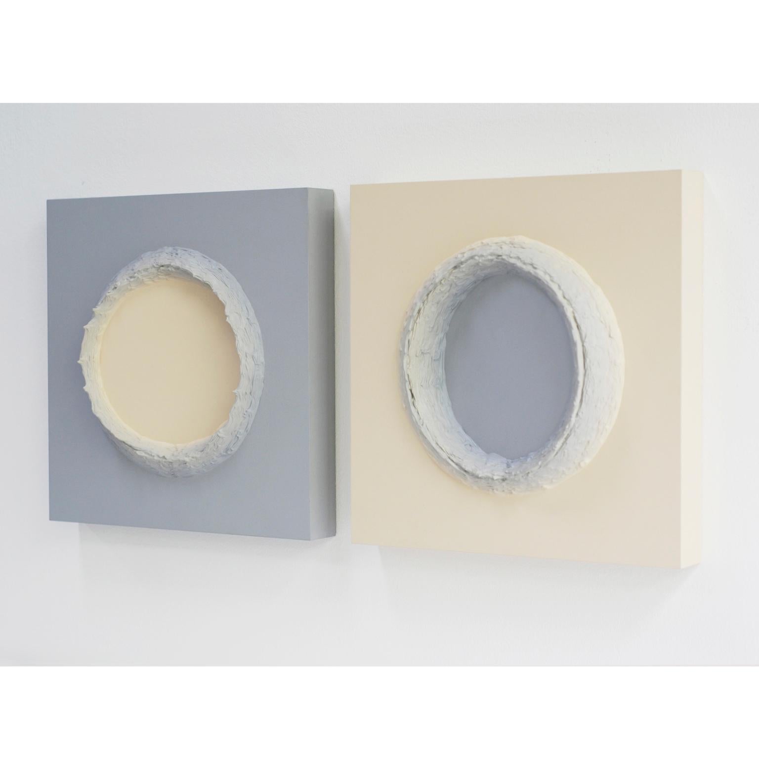 Modern Paintings Light Grey and Buff Titanium Circles by Chris & Jody Vingoe For Sale