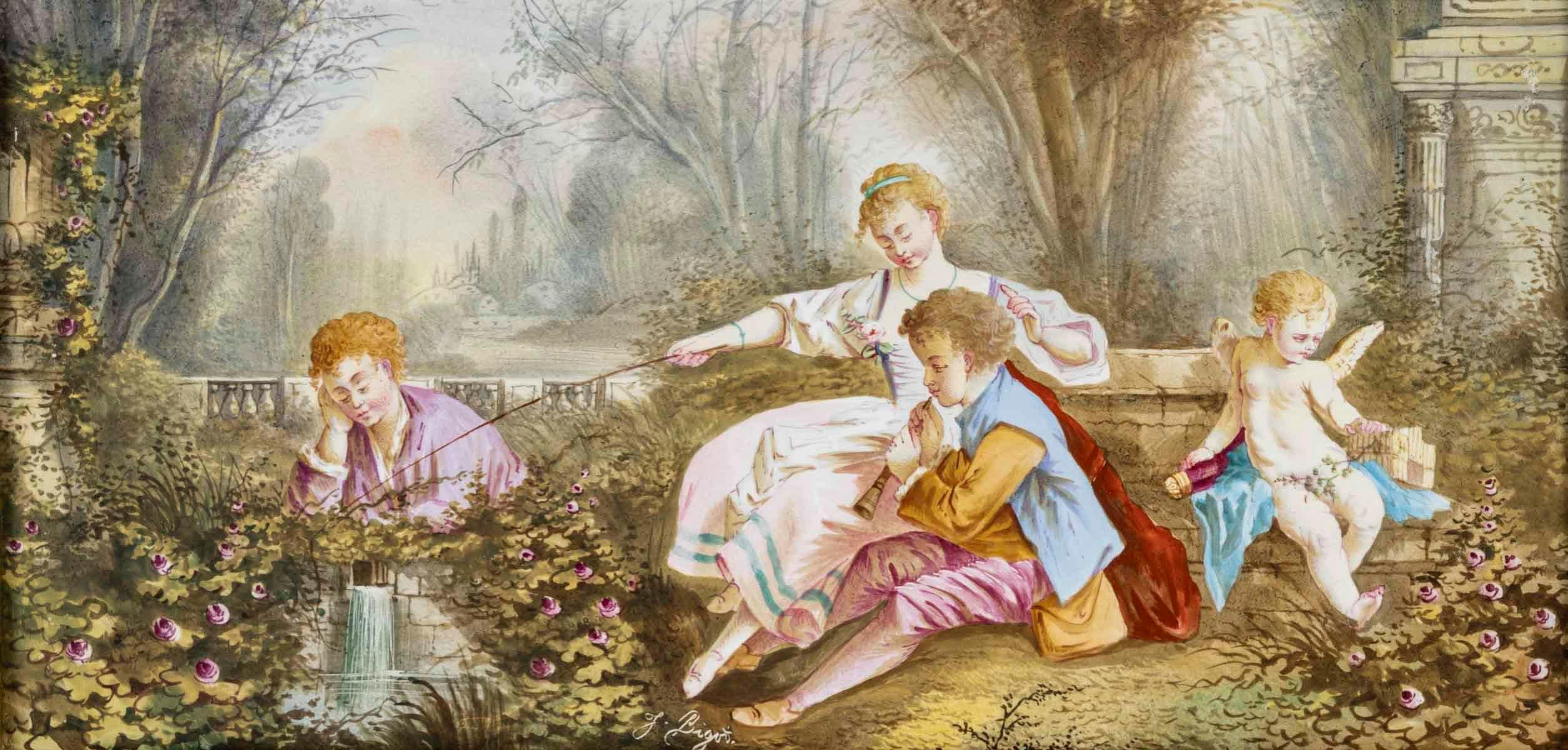 Peintures, peinture sur porcelaine, 19e siècle, période Napoléon III.

Peintures, XIXe siècle, période Napoléon III, peinture sur porcelaine, cadre en stuc doré.
Cadre : H : 50cm, L : 75cm, P : 10cm
Porcelaine : H : 23cm, L : 48cm
