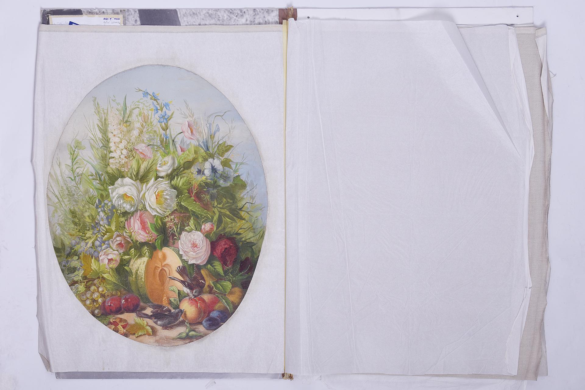 O/5542 -  What to say about this rare set of four large paintings ?  It's certainly an idea for wall decoration: inside a boiserie (wooden panels) or with golden frames.  in the dining room it would be a triumph of flowers and fruits.
On request I