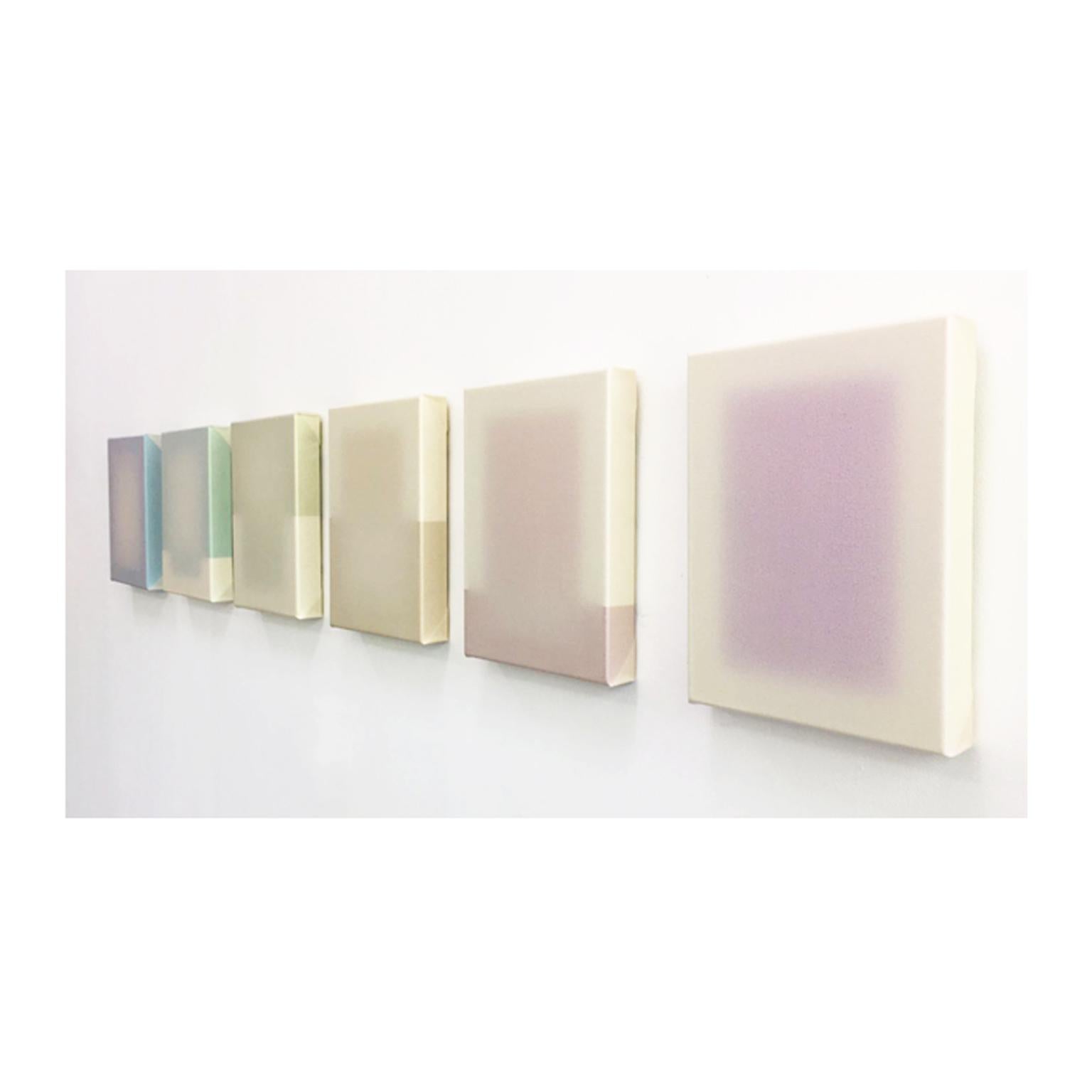 Shift (inversion)
Paintings from the shift series are pure panels of paint stretched over a supporting framework. Each panel is made by building up layers of paint onto a silicone mould taken from a traditional artist’s canvas. Each painting