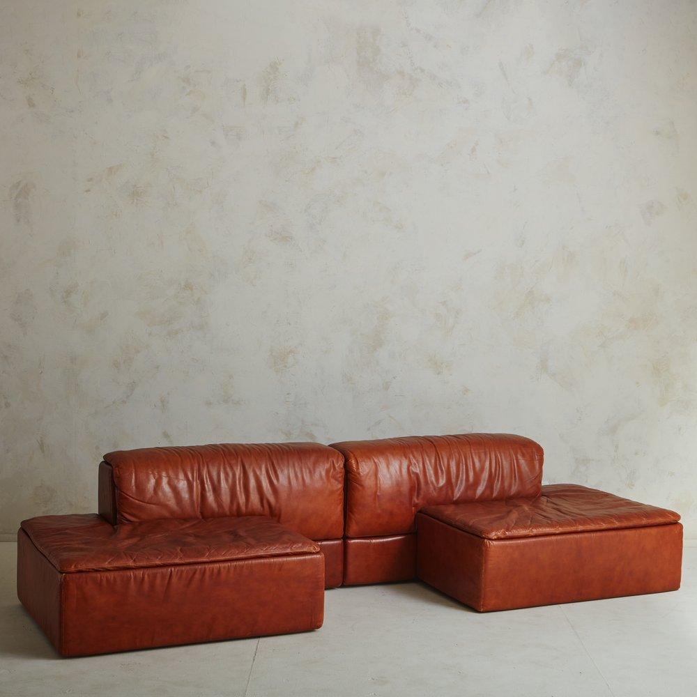Mid-Century Modern Paione Sofa in Cognac Leather by Claudio Salocchi for Sormani, Italy, 1968
